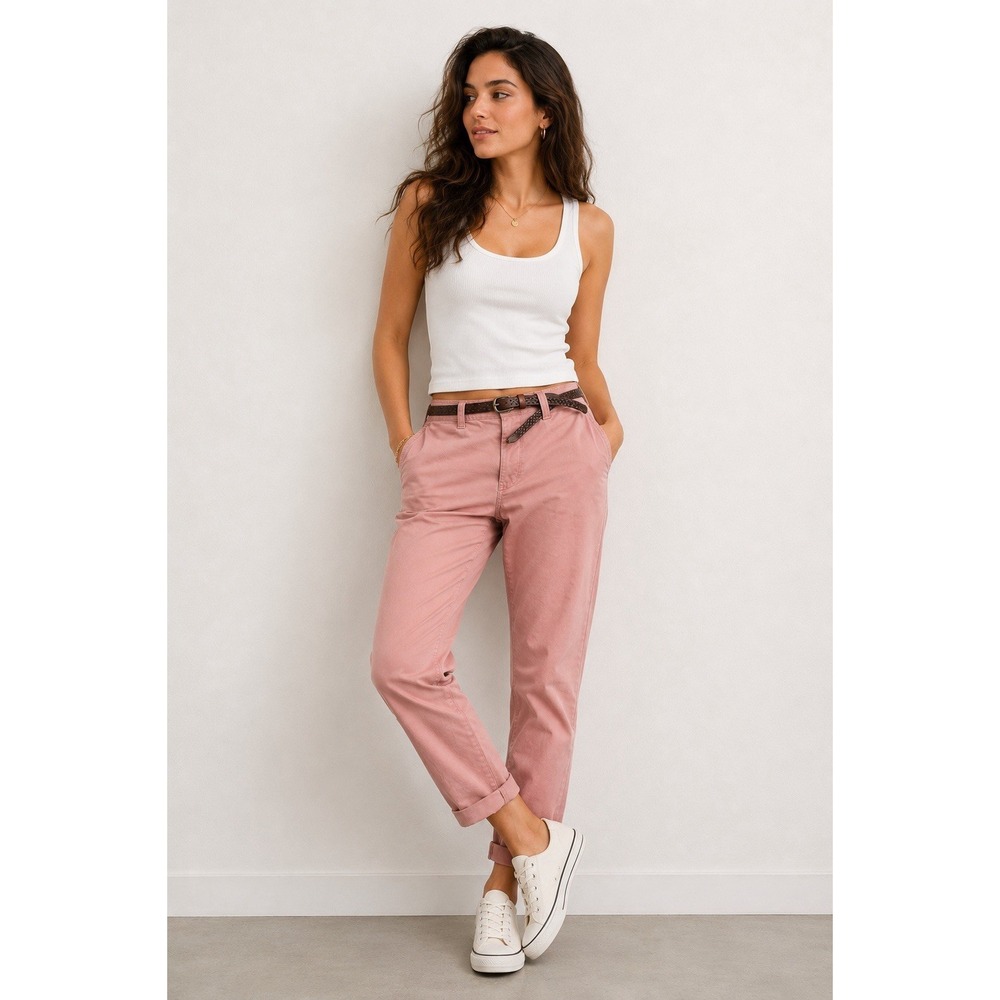 PIAZZA‎ ITALIA Women's Pink Chino  With belt Made In Italy Size 44 US 8 New #31